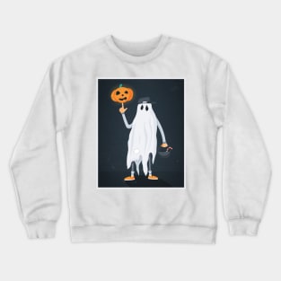 Ghost men with pumpkin head and candies Crewneck Sweatshirt